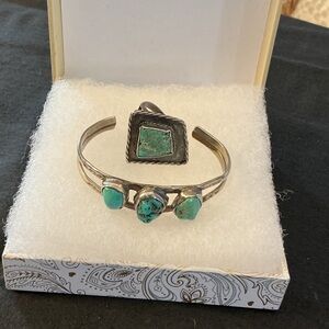 Native Indian Turquoise and Sterling Silver Bracelet and Ring Set